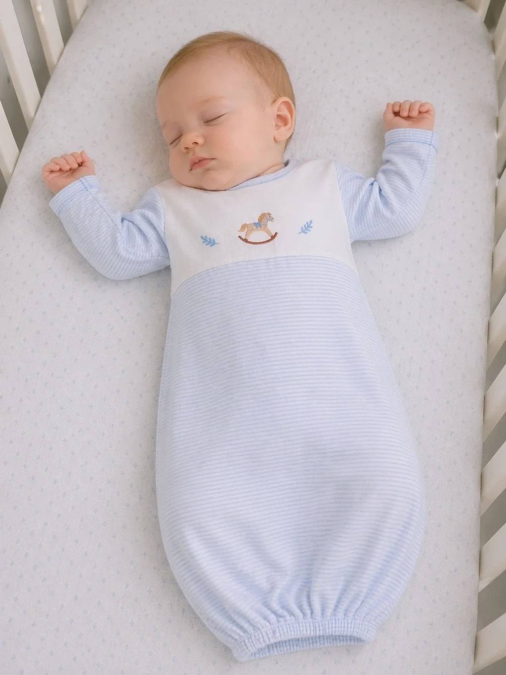 Baby Threads Rocking Horse Pima Cotton Baby Daygown newborn embroidered striped